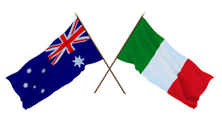 Background for designers, illustrators. National Independence Day. Flags Australia and Italy