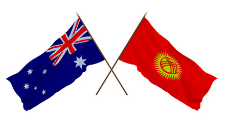 Background for designers, illustrators. National Independence Day. Flags Australia and Kyrgyzstan