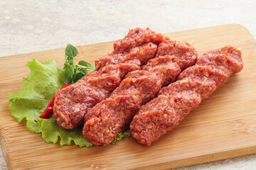 Raw beef kebab minced meat