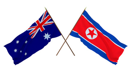 Background for designers, illustrators. National Independence Day. Flags Australia and North Korea