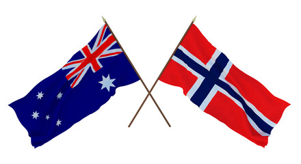 Background for designers, illustrators. National Independence Day. Flags Australia and Norway