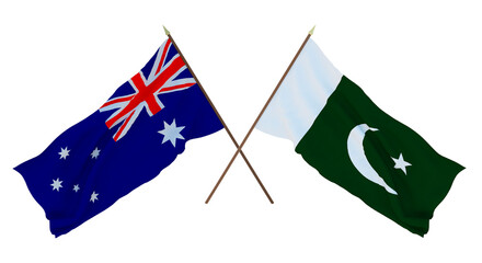 Background for designers, illustrators. National Independence Day. Flags Australia and Pakistan