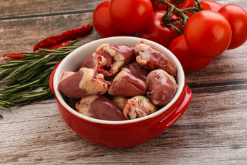 Raw chicken hearts for cooking