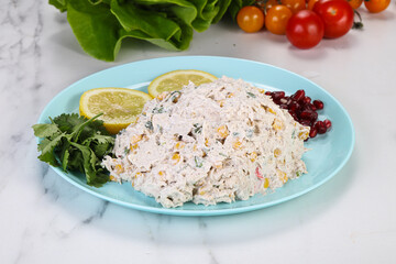 Homemade crab stick salad with mayonaise