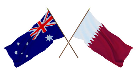 Background for designers, illustrators. National Independence Day. Flags Australia and Qatar