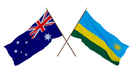 Background for designers, illustrators. National Independence Day. Flags Australia and Rwanda