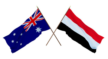 Background for designers, illustrators. National Independence Day. Flags Australia and Yemen