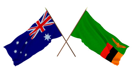Background for designers, illustrators. National Independence Day. Flags Australia and Zambia