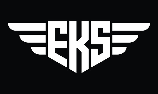 EKS three letter logo, creative wings shape logo design vector template. letter mark, wordmark, monogram symbol on black & white.