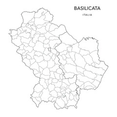 Vector Map of the Geopolitical Subdivisions of the Region of Basilicata with Provinces and Municipalities (Comuni) as of 2022 - Italy