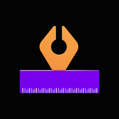 3D Style Path Tool And Ruler Yellow And Purple Icon Over Black Background.