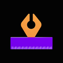 Obraz premium 3D Style Path Tool And Ruler Yellow And Purple Icon Over Black Background.