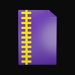 3D Illustration Of Zip File Format Yellow And Purple Icon Over Black Background.