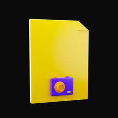 Purple And Yellow Raw File 3D Icon Over Black Background.