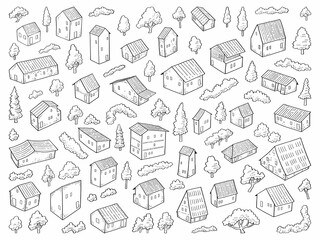 vector illustration set of hand drawn house.