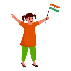  Young Girl Holding India Flag Against White Background.