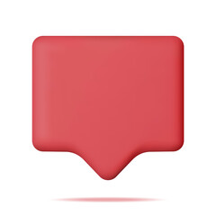 3D Red Blank Speech Bubble Isolated on White. Rendering Chat Balloon Pin. Notification Shape Mockup. Communication, Web, Social Network Media, App Button. Realistic Vector Illustration