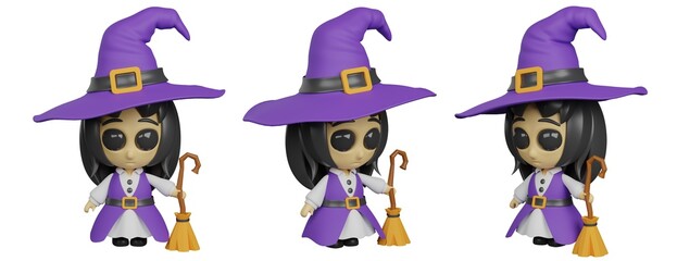 Set of 3D witch for halloween. 3D rendering