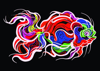 Fish koki brush drawing vector illustration