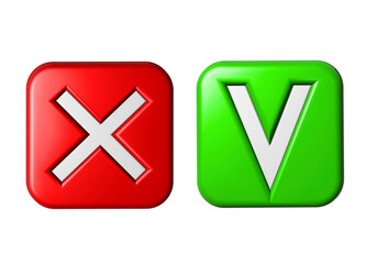 Obraz premium Set of Green buttons tick mark and red cross, Yes and No symbols.