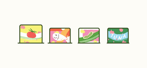 Set of cute simple food cans in cartoonish vector flat illustration art design
