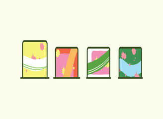 Set of cute simple food cans in cartoonish vector flat illustration art design
