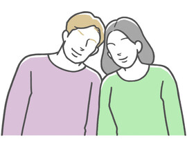 肩を寄せ合う若い国際カップル　アジア人女性と西洋人男性