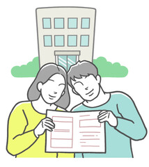 役所に婚姻届を提出するアジア人カップル