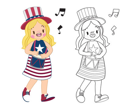 Children's coloring book, celebrating Independence Day in the USA.