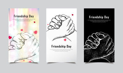 celebration friendship day design template stories with hand shake silhouette vector - obrazy, fototapety, plakaty