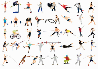 Fototapeta na wymiar set of illustration of different professional sportspersons, fit people in action