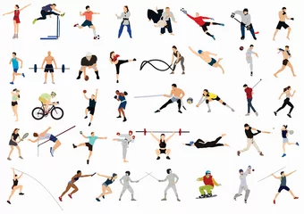 Keuken spatwand met foto set of illustration of different professional sportspersons, fit people in action © artist404