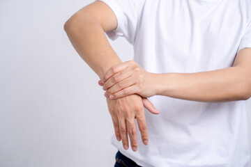 Guy has wrist injury or inflammation of chronic arthritis