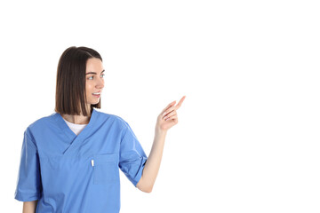 Concept of profession, young female doctor isolated on white background