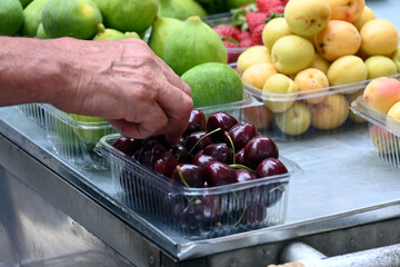 person holding a basket full of fruits