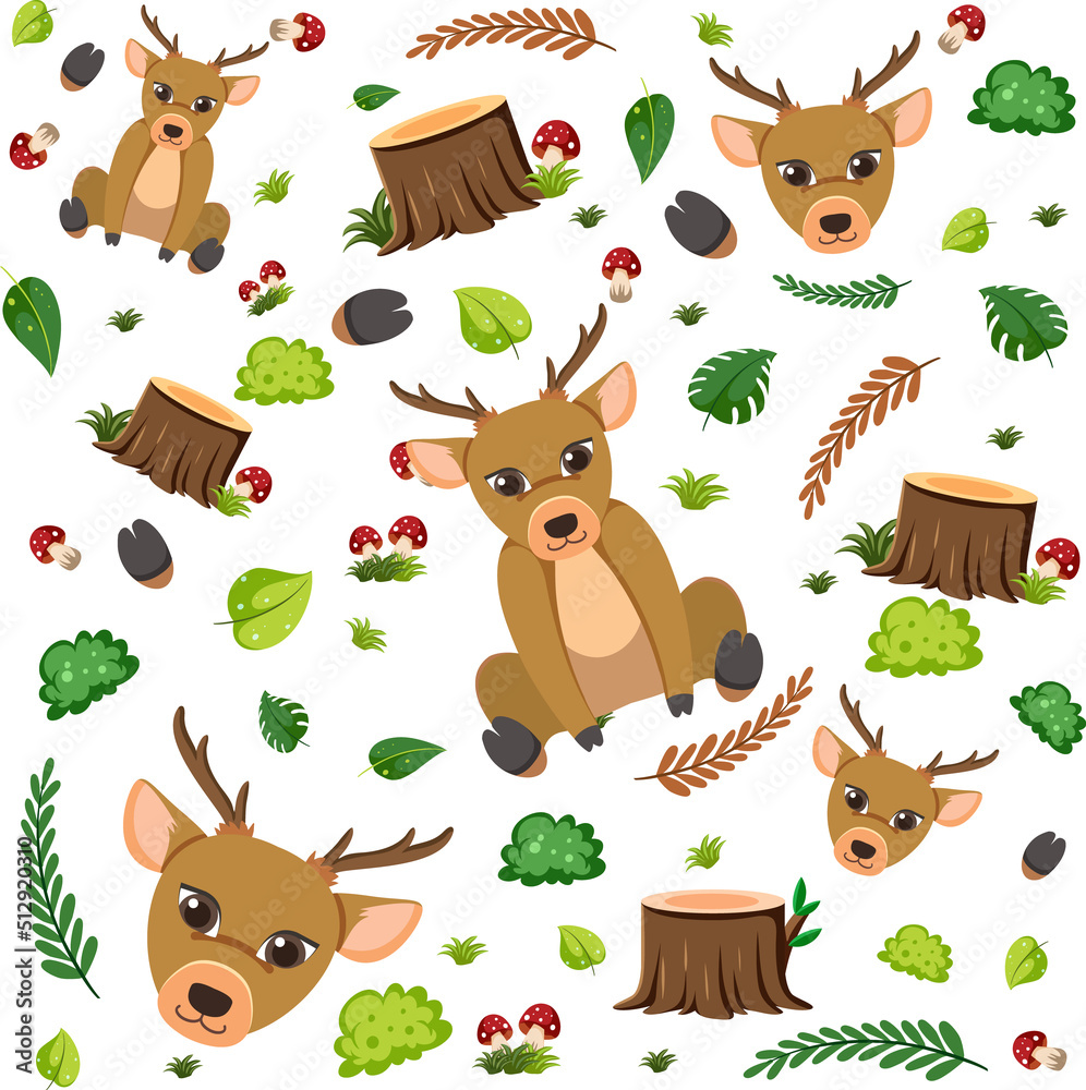 Poster deer cute animal seamless pattern