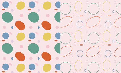 seamless Trendy colorful pattern set with geometric pattern, circles, hand - drawn. Vector illustration	
