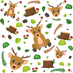 Deer cute animal seamless pattern