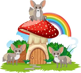 Fennec fox group with mushroom house © blueringmedia