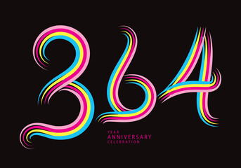 364 number design vector, graphic t shirt, 364 years anniversary celebration logotype colorful line,364th birthday logo, Banner template, logo number elements for invitation card, poster, t-shirt.