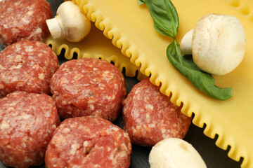 Concept of cooking, cooking lasagna, close up