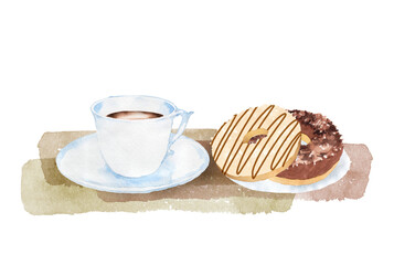 コーヒーとドーナツ　水彩画