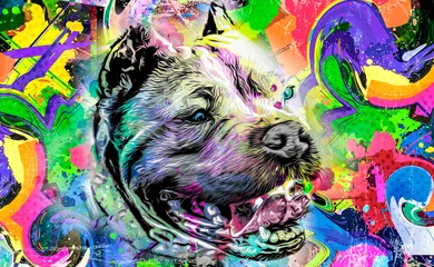 Tuinposter abstract colored dog muzzle isolated on colorful background color art © reznik_val