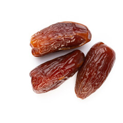 Dry dates isolated on white background. Top view. Flat lay pattern.