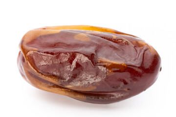 Dry dates isolated on white background. Top view. Flat lay pattern.