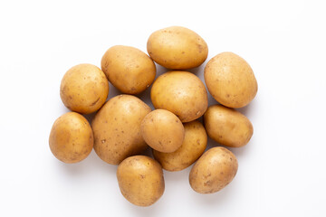 Potatoes isolated on white background. Flat lay. Top view.