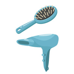 blue Hairdryer hair brush or comb icon in cartoon style isolated on white background. Hair care symbol. Vector illustration