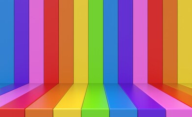 3d rendering. alternate rainbow colorful lgbt stage bars floor wall background.