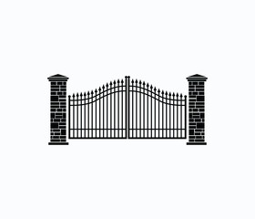 Iron gate with bricks wall 
