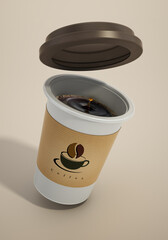 Disposable coffee cup with open lid. 3D illustration